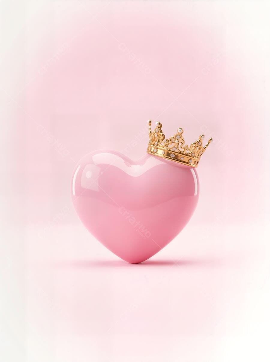 Foto Coração Rosa com Coroa Dourada Fundo Claro