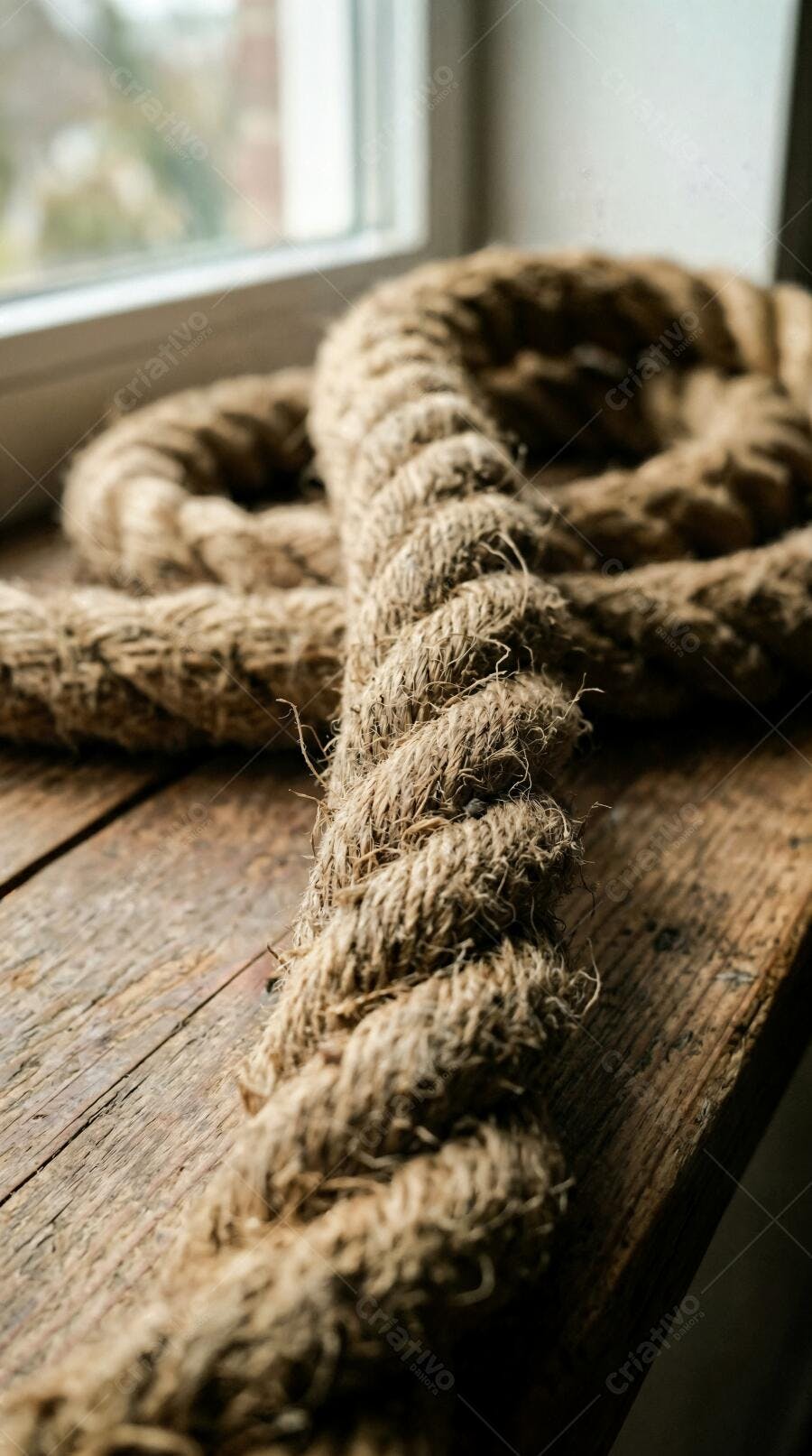Foto Corda de Sisal Enrolada Madeira Rústica Janela