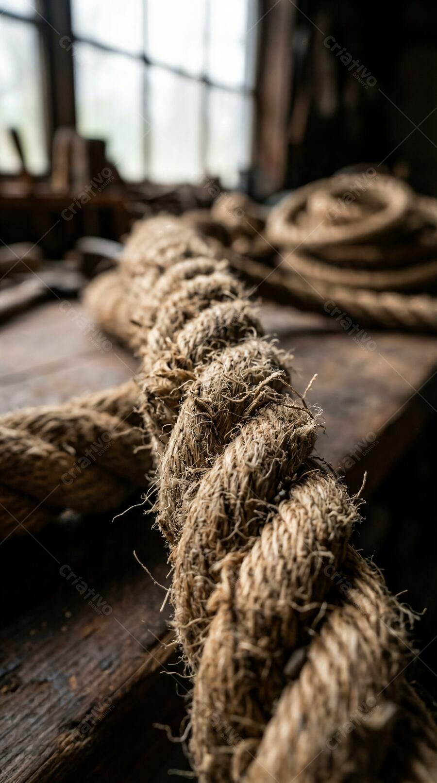 Foto Corda Rústica Grossa Detalhe Textura Madeira Janela