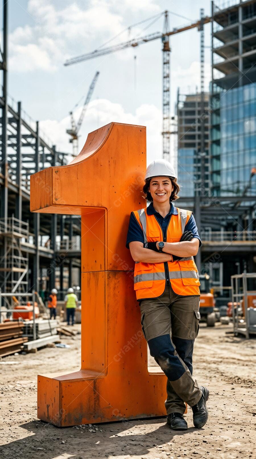 Foto Engenheira Sorrindo Canteiro Obras Número Um Sucesso