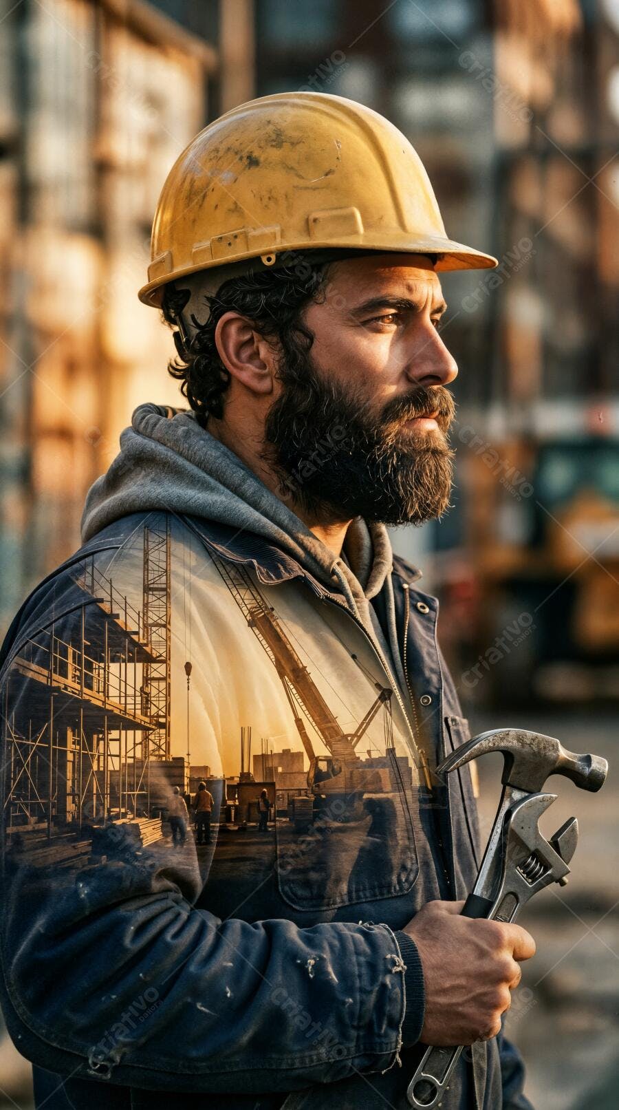 Foto Engenheiro Barba Capacete Amarelo Obra Construção Civil