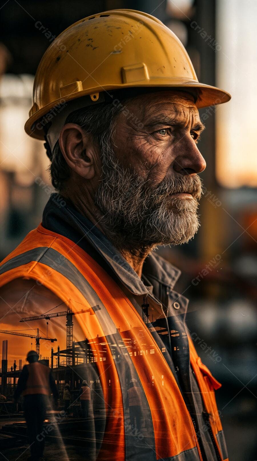 Foto Engenheiro Civil Sênior Capacete Amarelo Canteiro de Obras