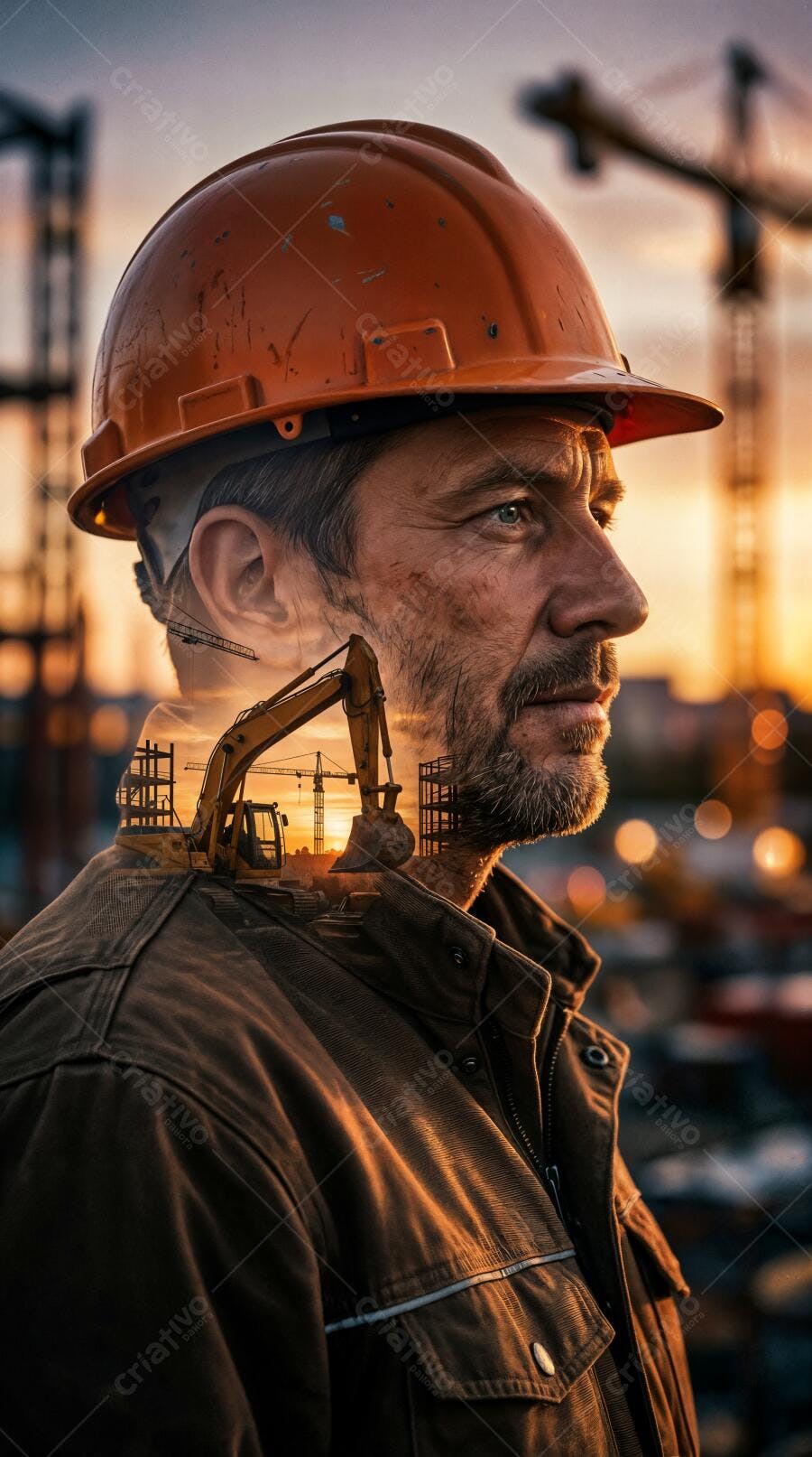 Foto Engenheiro Construção Civil Capacete Laranja Dupla Exposição