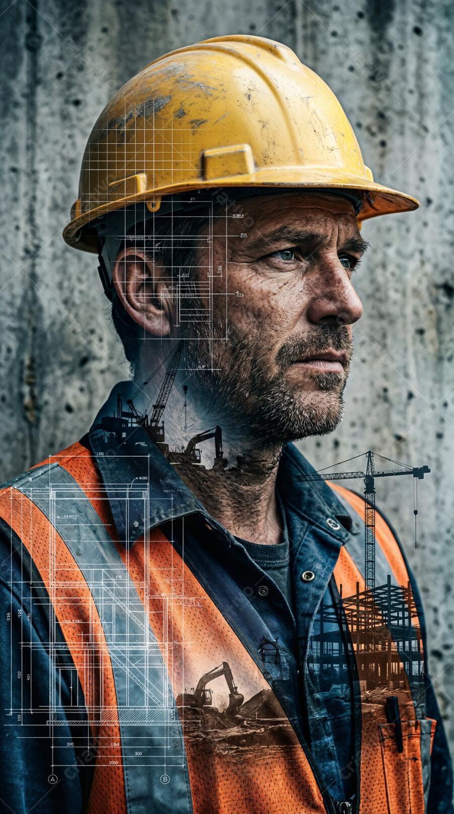 Foto Engenheiro Construção Civil Capacete Sujo Dupla Exposição