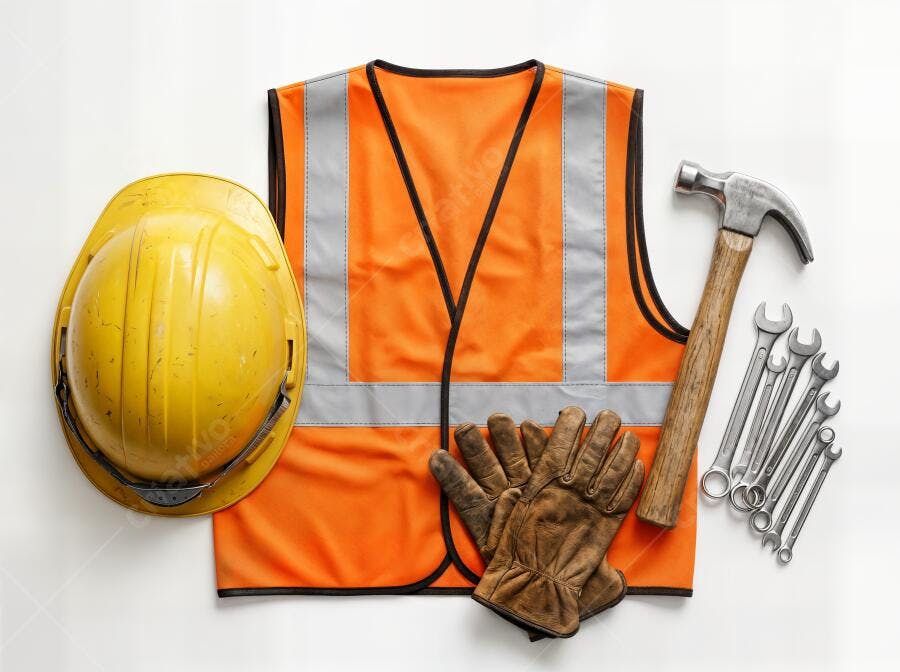 Foto Equipamentos de Segurança Construção Civil Flat Lay