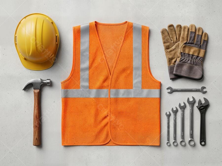 Foto Equipamentos de Segurança Construção Civil Flat Lay