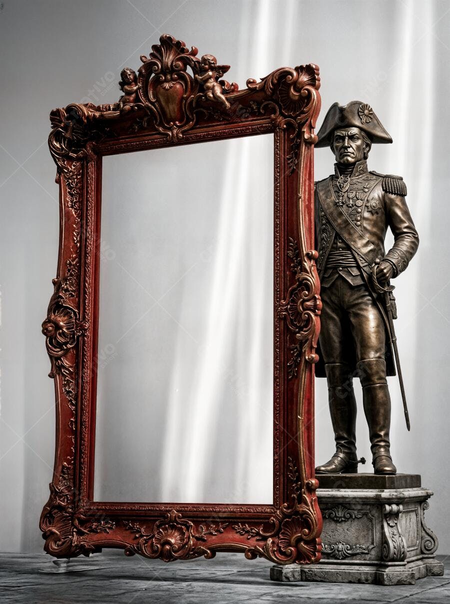 Foto Espelho Antigo Dourado Ornato Estátua Militar Clássica