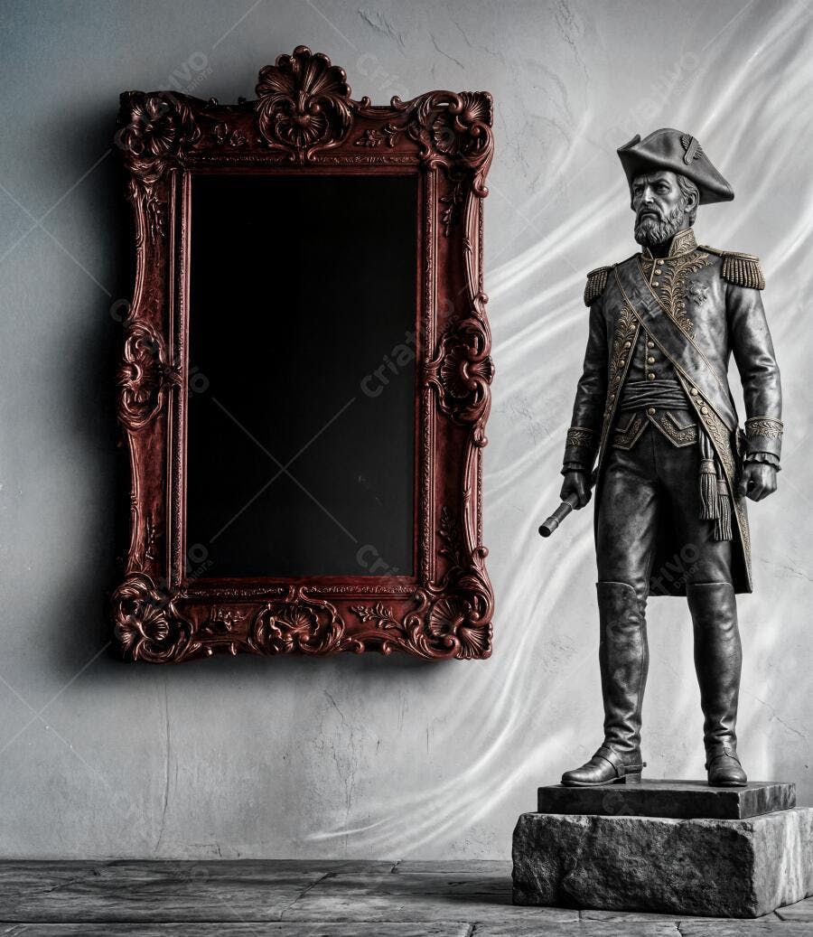 Foto Espelho Antigo Moldura Dourada Escultura Militar
