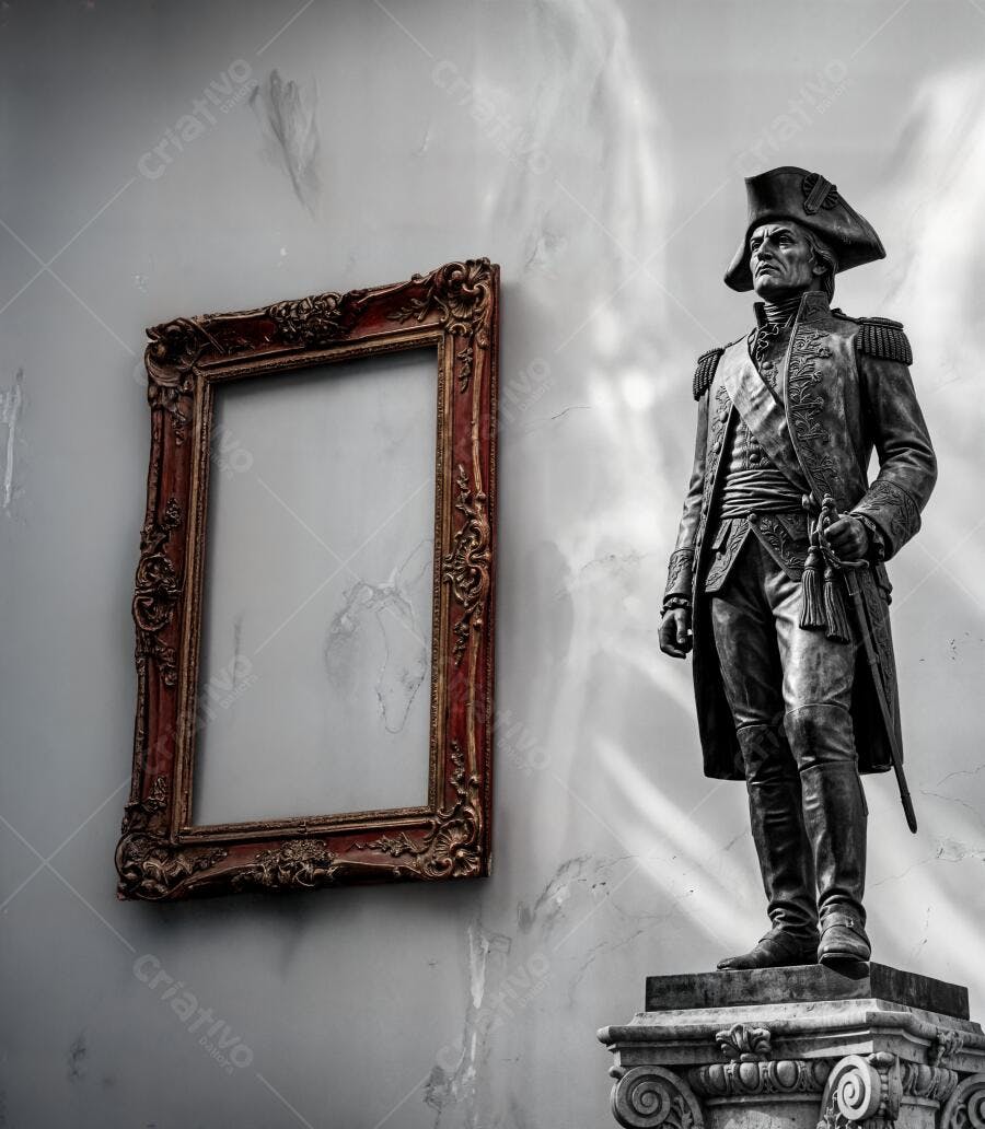 Foto Estátua Militar Antiga Moldura Vazia Parede