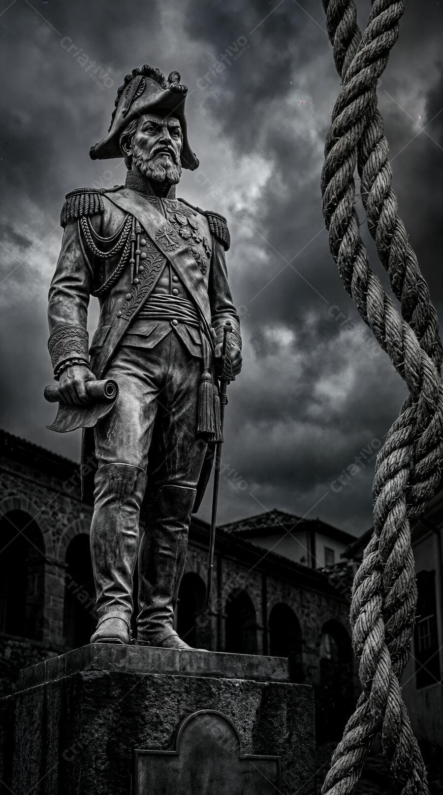 Foto Estátua Militar Histórica Cabo Marítimo Fundo Céu Nublado