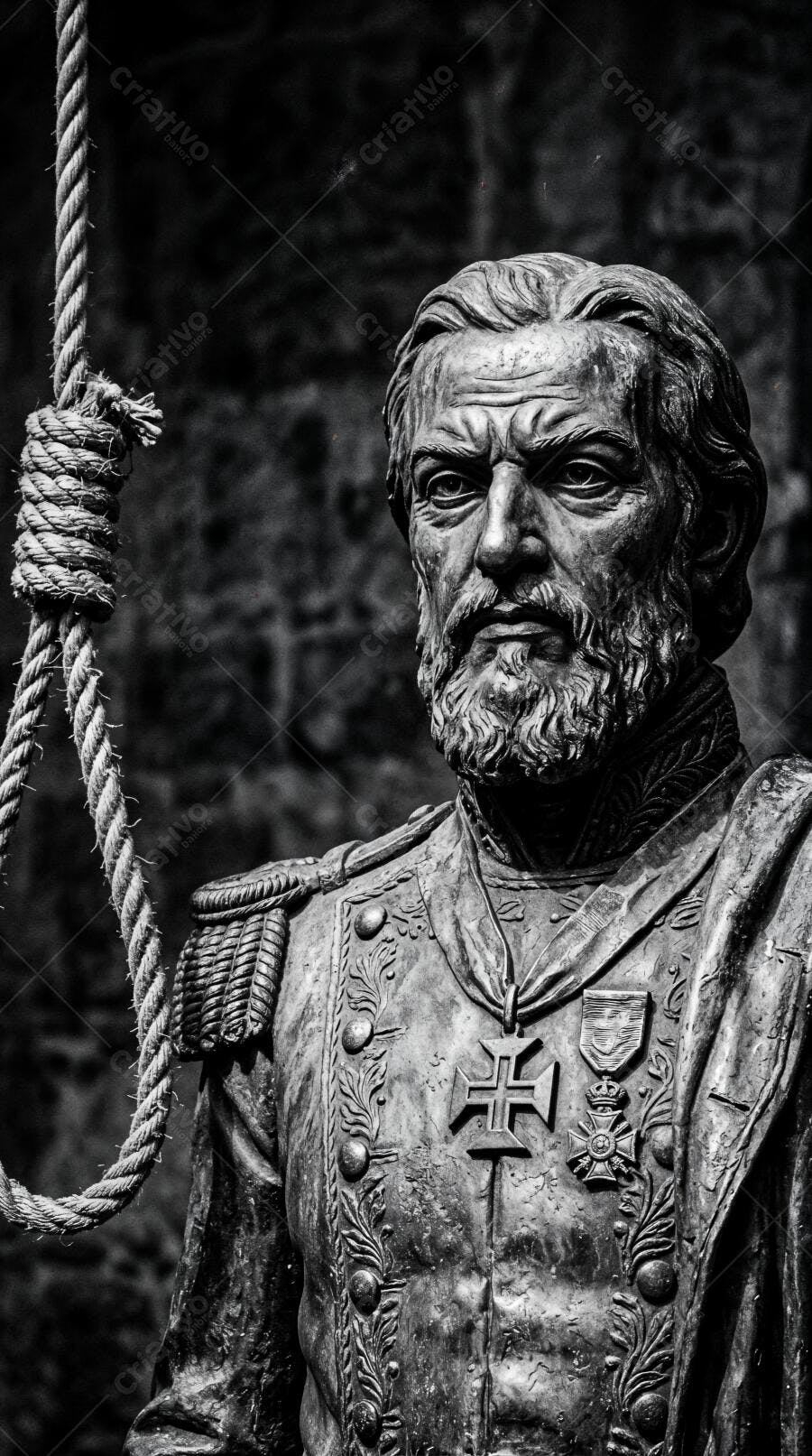 Foto Estátua Militar Histórica com Forca em P&B