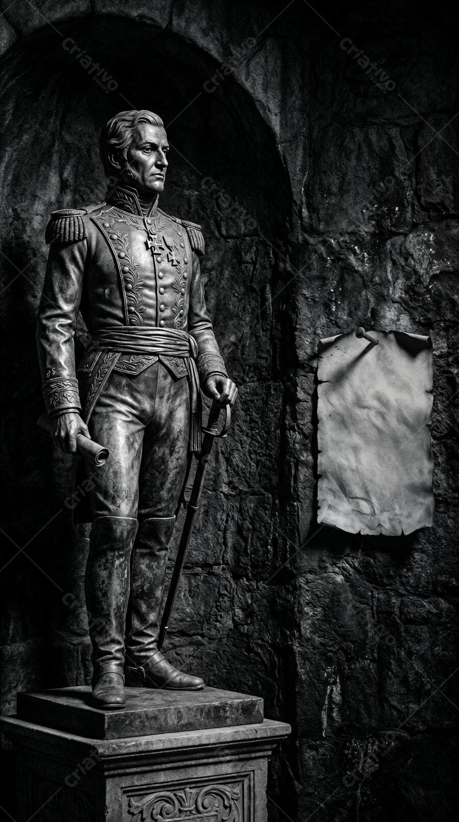 Foto Estátua Militar Histórica Escura Fundo Rocha