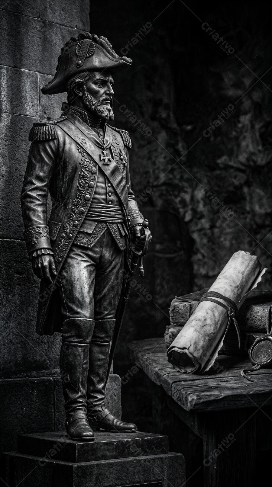 Foto Estátua Militar Histórica General Antigo Monocromática