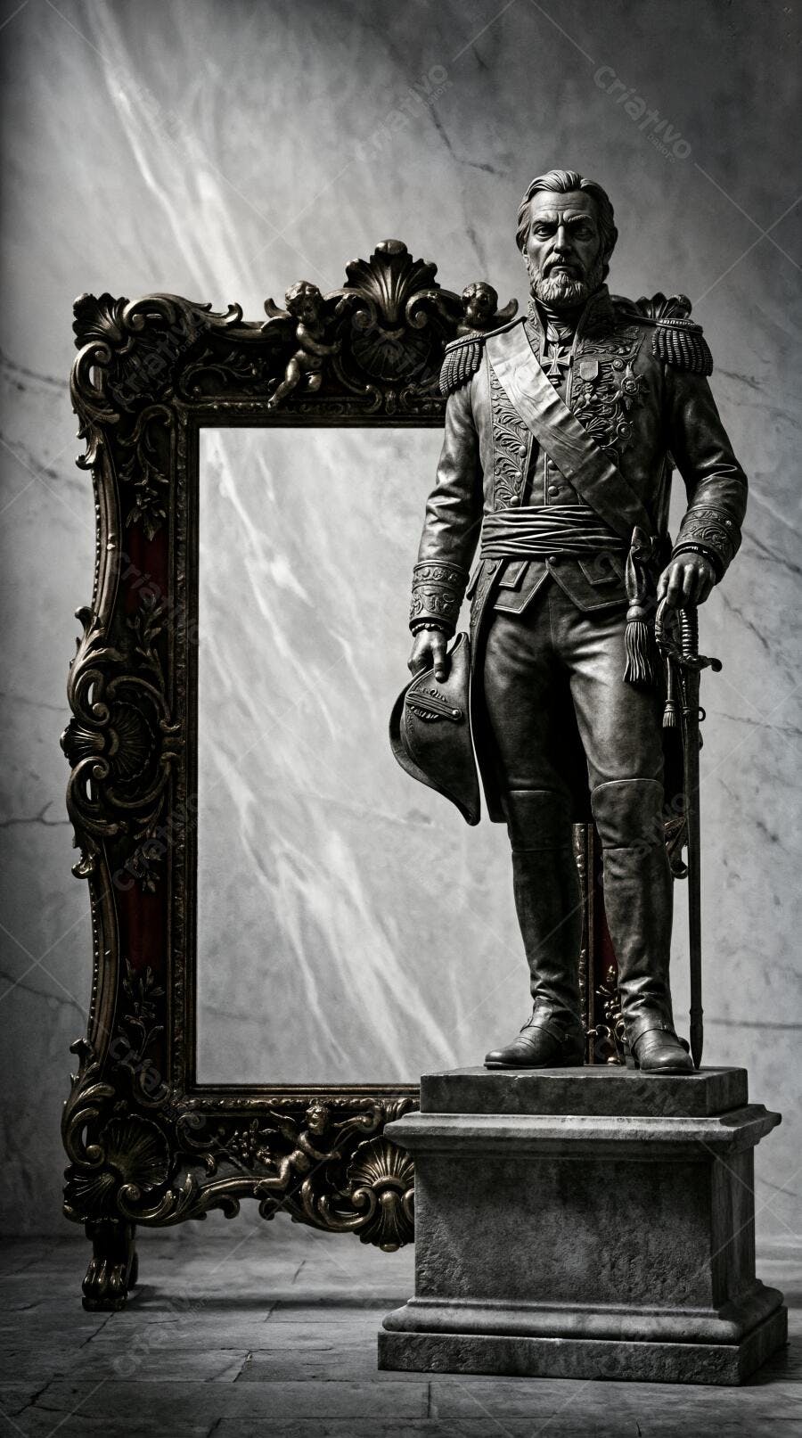 Foto Estátua Militar Histórica Moldura Barroca Antiga