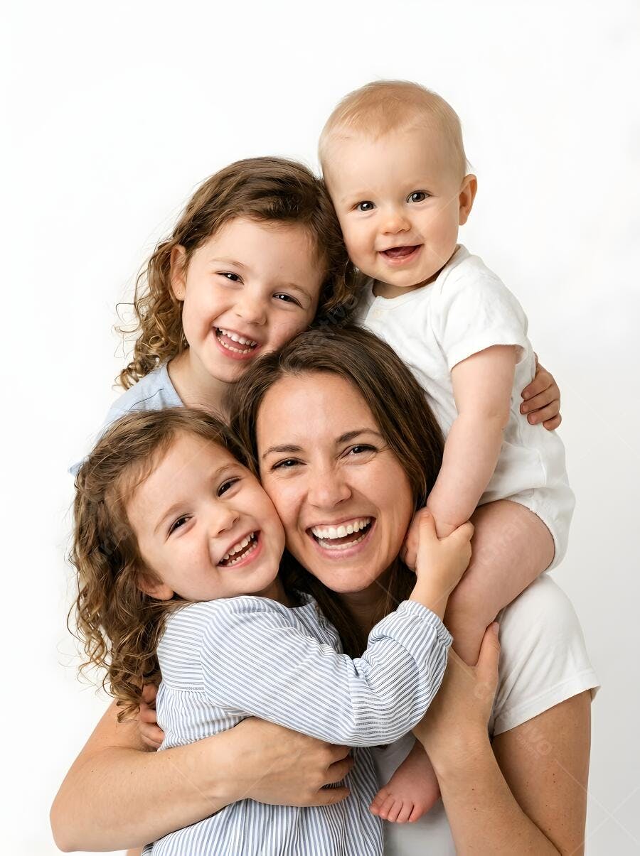 Foto Família Feliz Mãe e Filhos Sorrindo Juntos