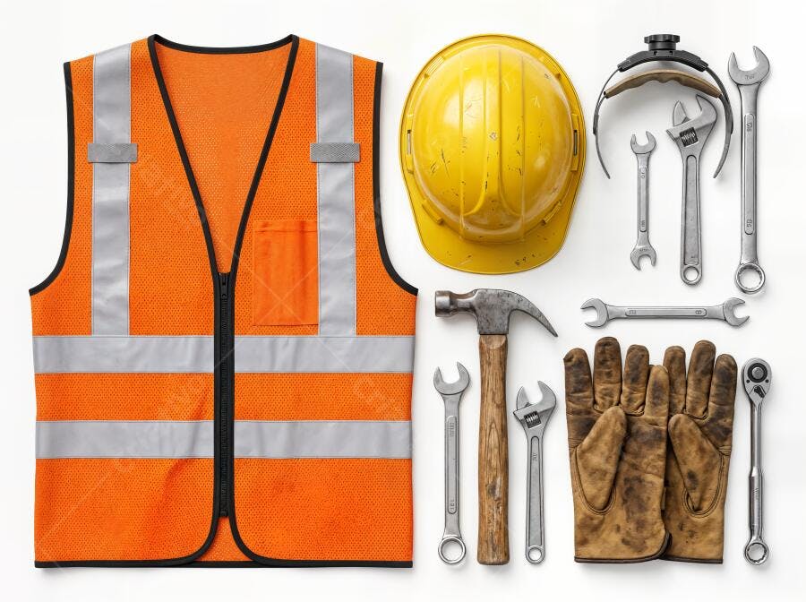 Foto Ferramentas de Construção e Segurança Equipamentos de Proteção Individual