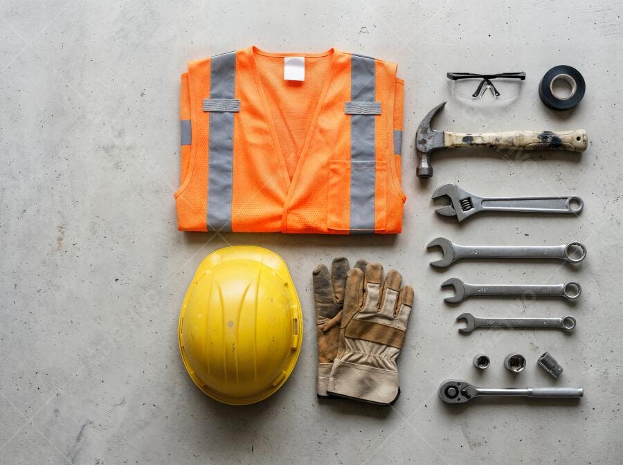 Foto Flat Lay Equipamentos Segurança Trabalho Construção Civil