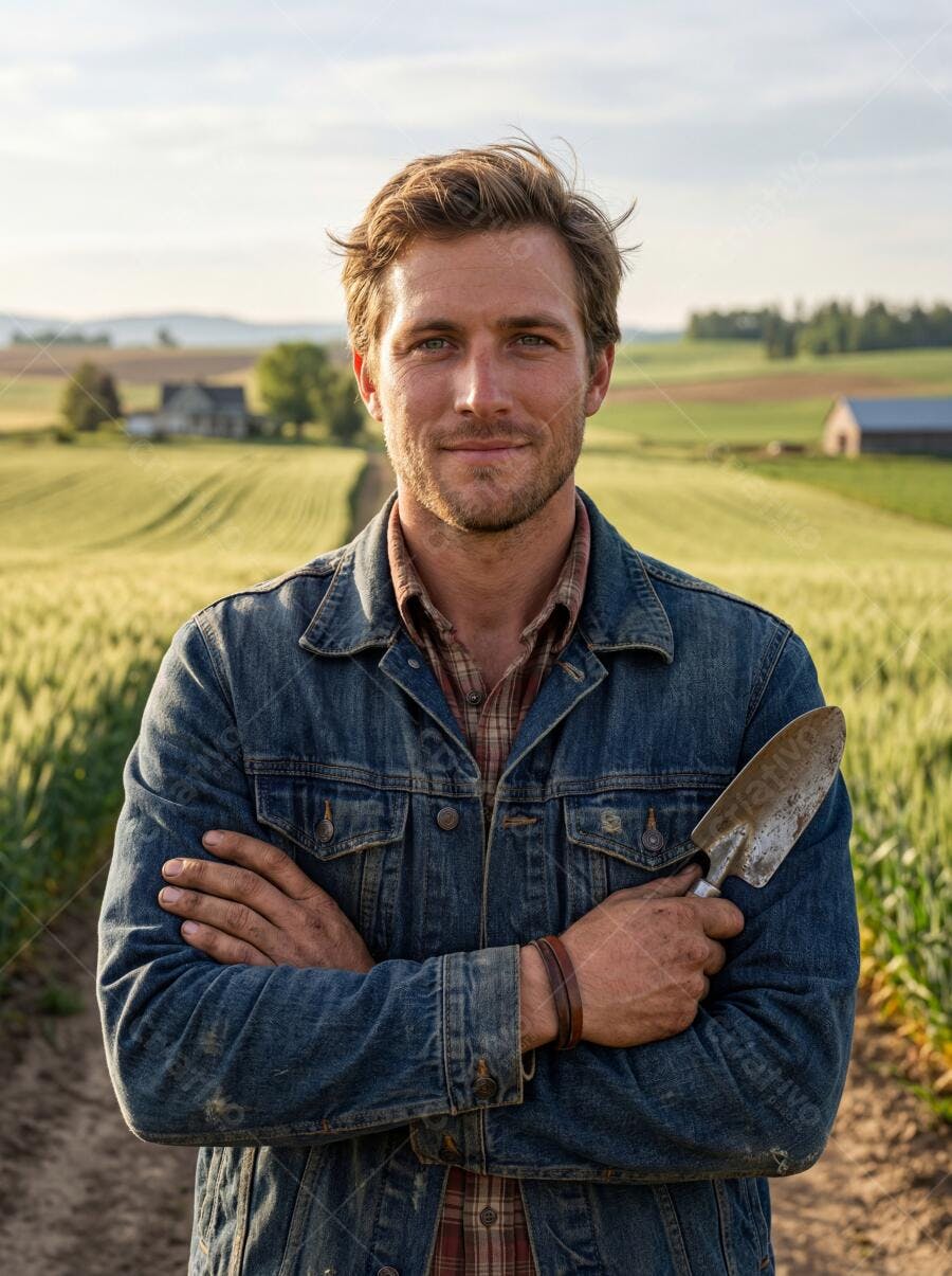 Foto Homem Agricultor Sorrindo Campo de Trigo Fazenda Pôr do Sol