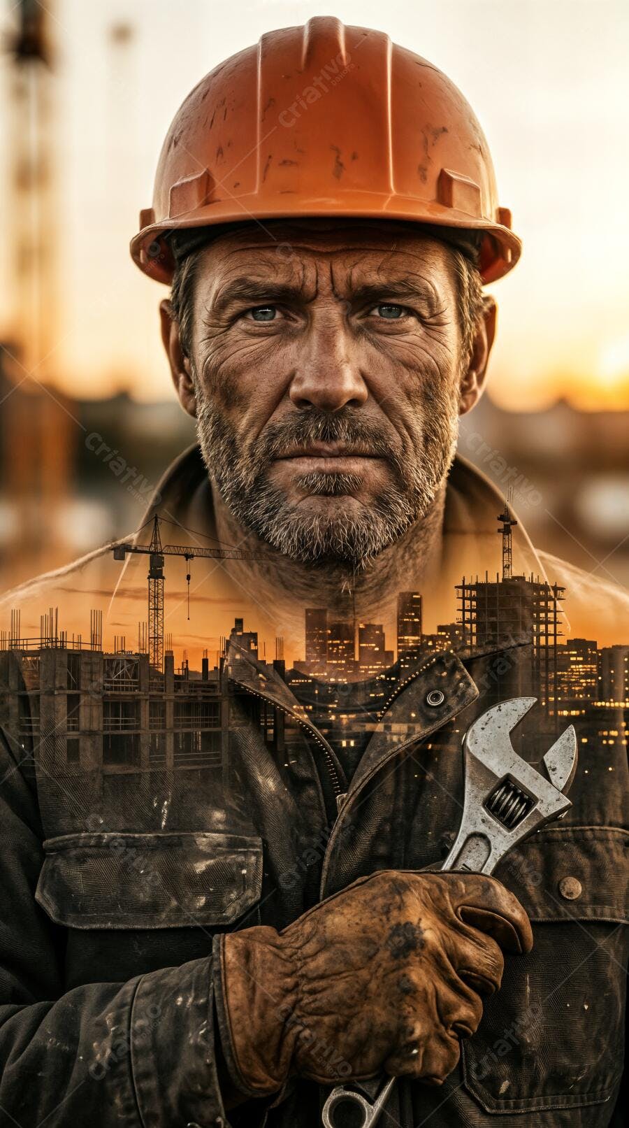 Foto Homem Barba Capacete Chave Inglesa Construção Civil
