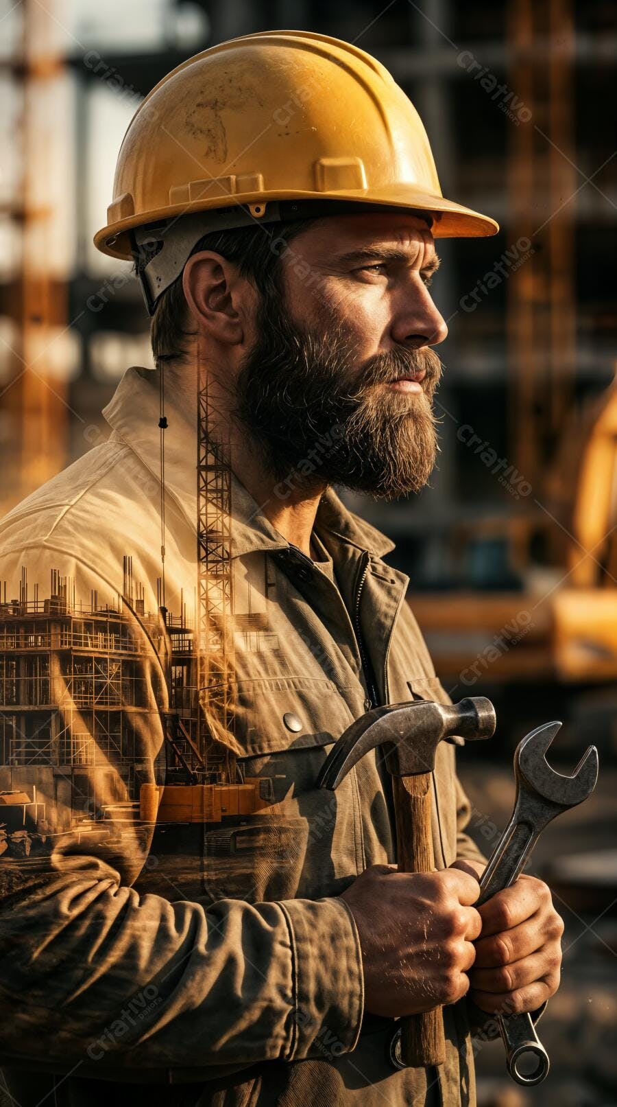 Foto Homem Barba Capacete Ferramentas Construção Civil