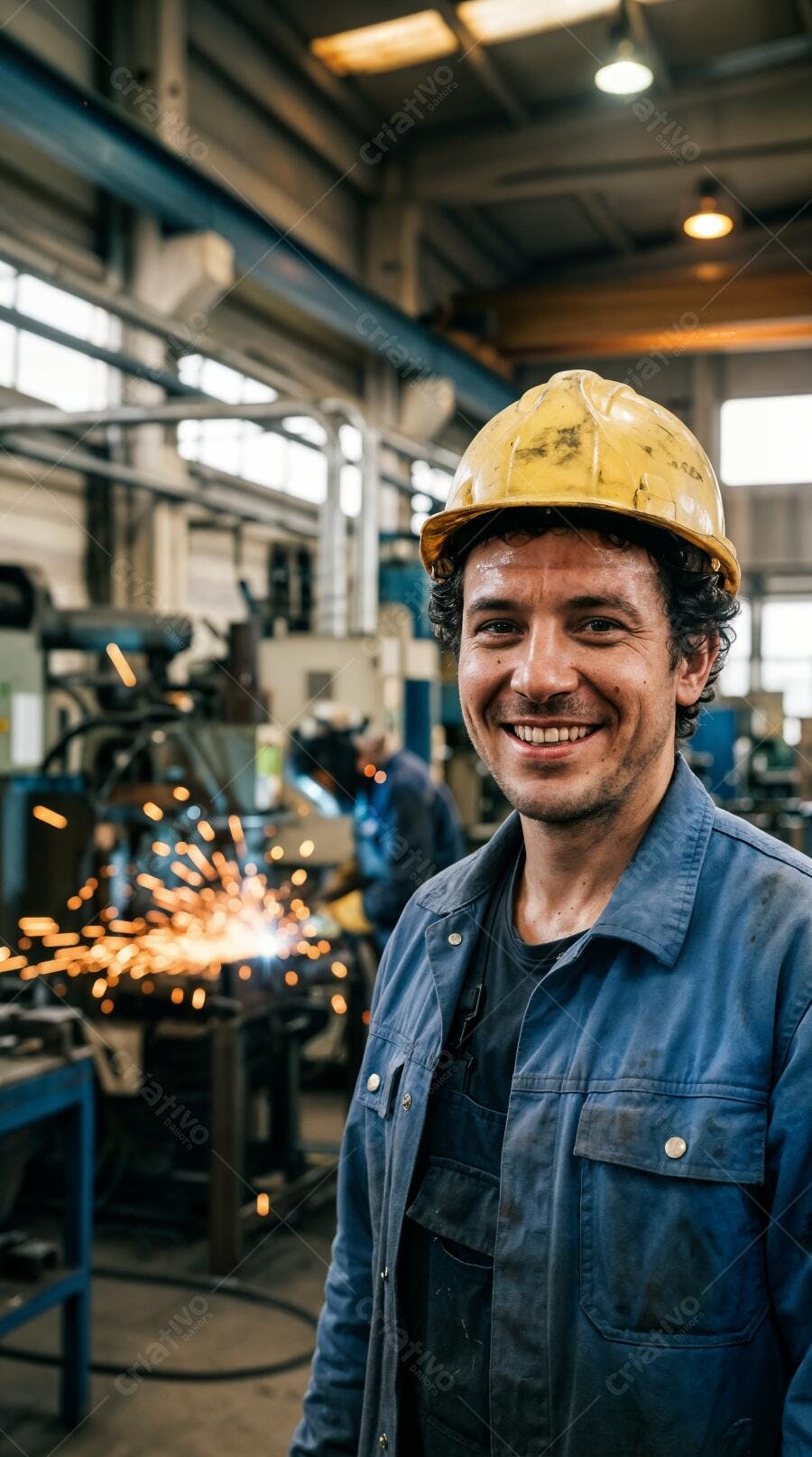Foto Homem Trabalhador Sorrindo Capacete Fábrica Industrial
