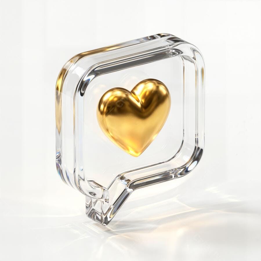 Foto Ícone Coração Dourado Vidro Transparente Mídia Social 3D