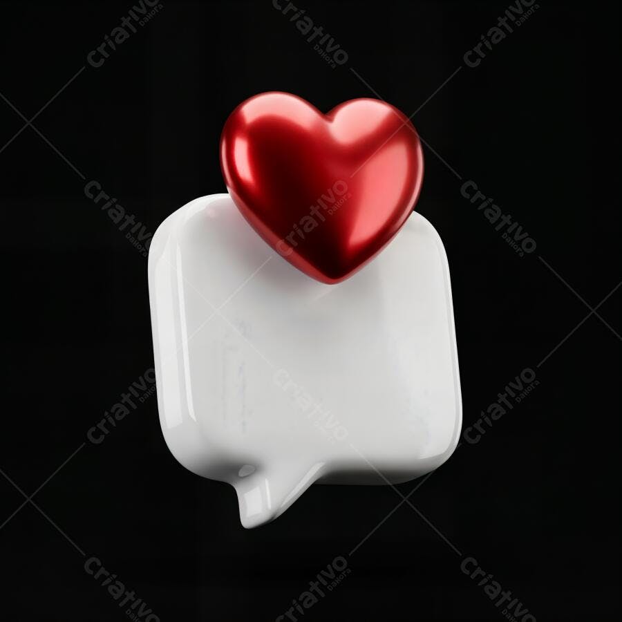Foto Ícone Coração Vermelho Balão de Fala Branco Fundo Preto