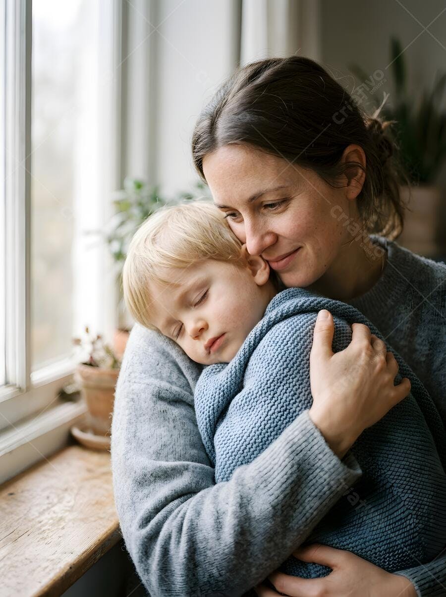 Foto Mãe Abraçando Filho Dormindo Carinho e Aconchego
