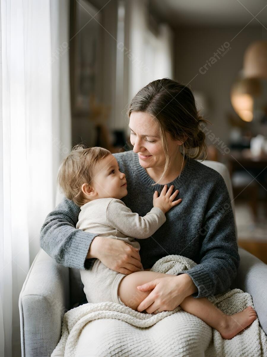 Foto Mãe e Bebê Interagindo Carinho em Casa Lifestyle