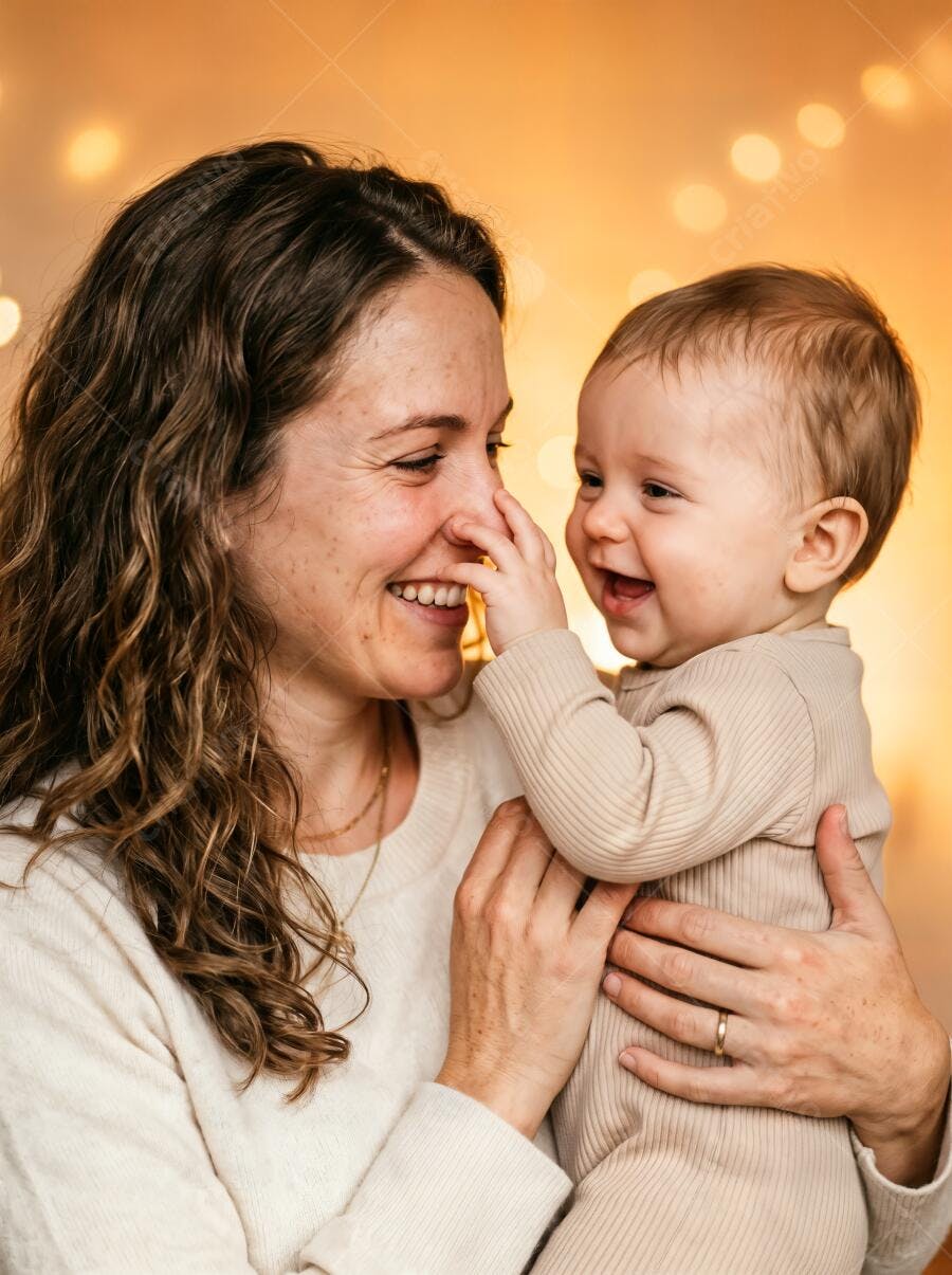 Foto Mãe e Bebê Rindo Interagindo Carinho Família Feliz