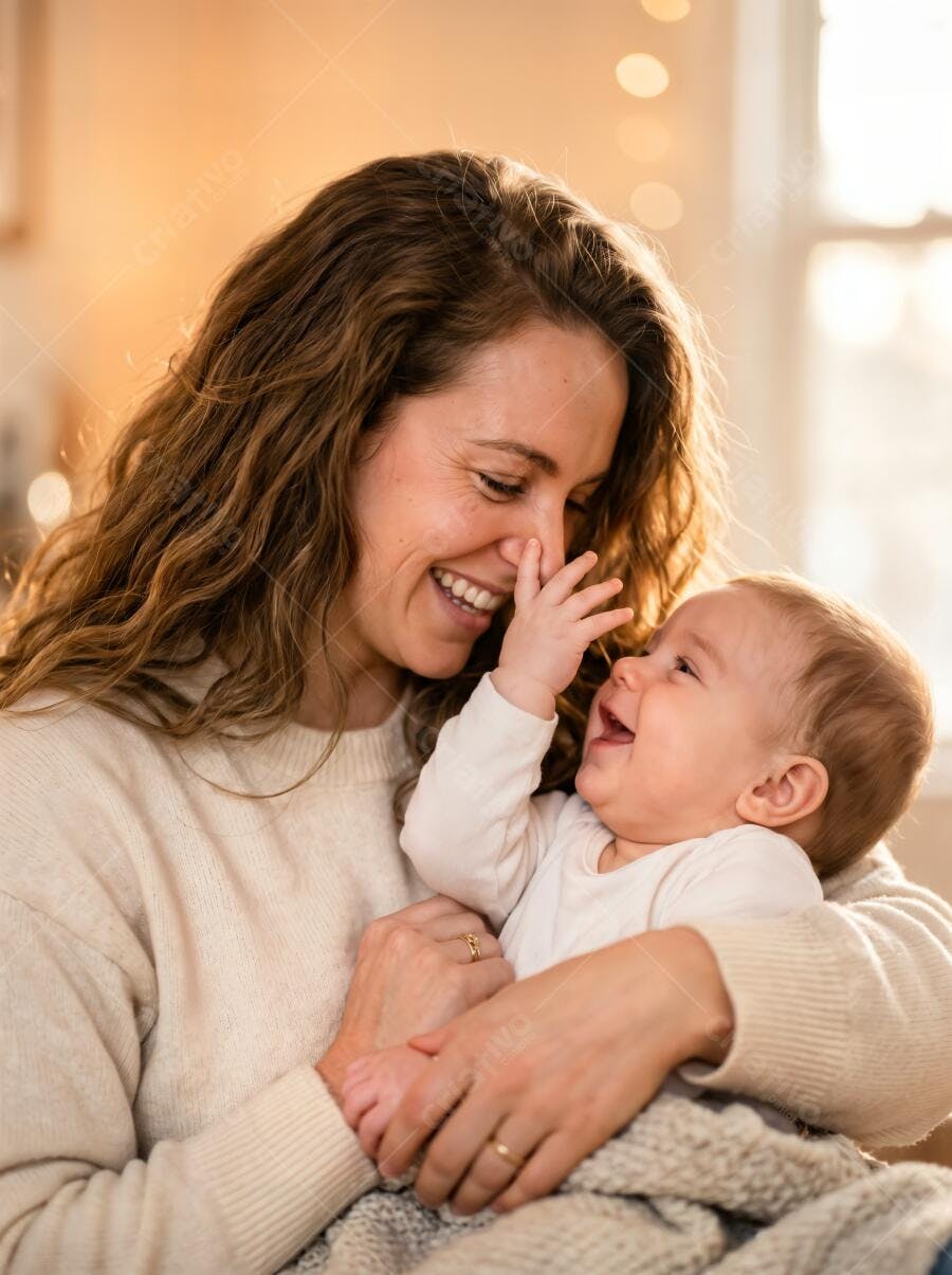 Foto Mãe e Bebê Sorrindo Interagindo Carinho Família