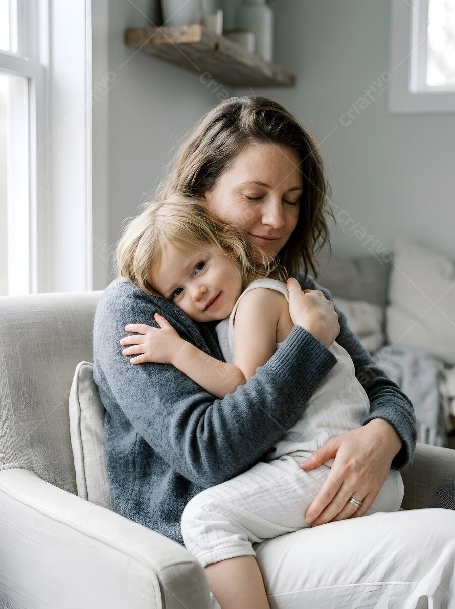 Foto Mãe e Filha Abraçadas Carinho em Casa Lifestyle