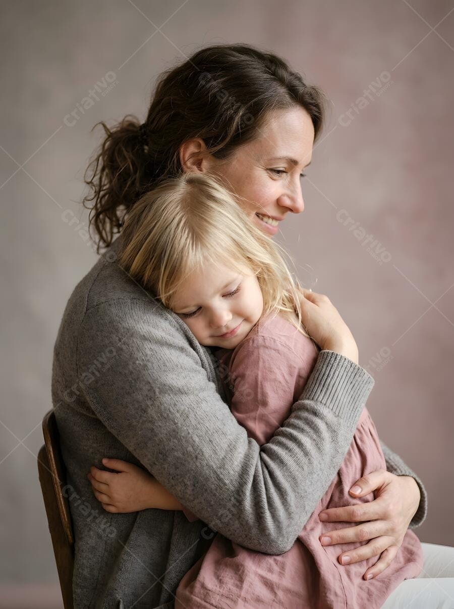 Foto Mãe e Filha Abraçadas Carinho Família Infância