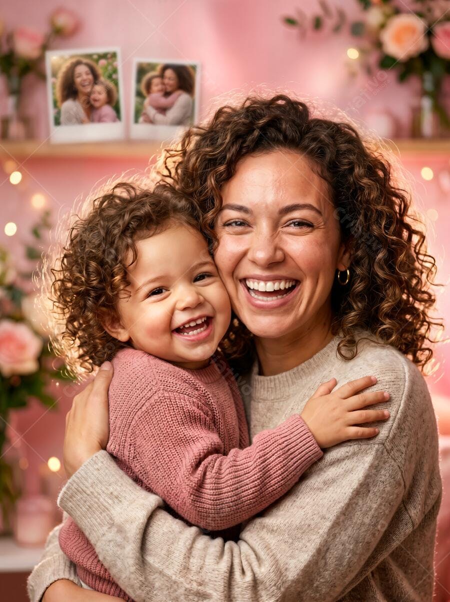 Foto Mãe e Filha Sorrindo Abraçadas Dia das Mães