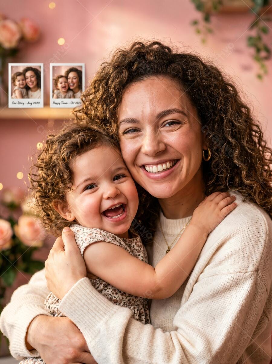 Foto Mãe e Filha Sorrindo Abraçadas Dia das Mães