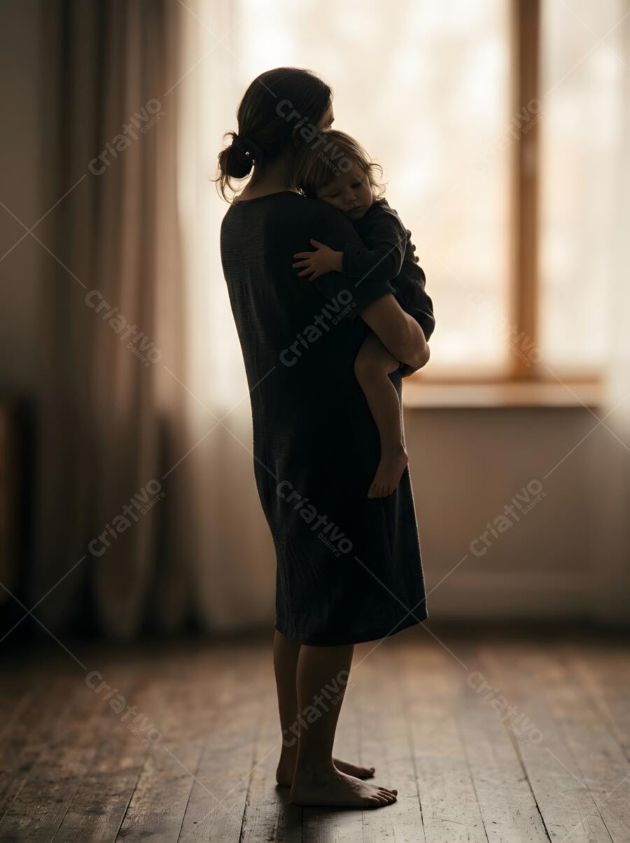 Foto Mãe e Filho Abraçados Carinho em Casa Silhueta