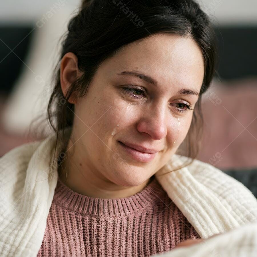 Foto Mulher Branca Chorando Emocionada Olhando Para Baixo