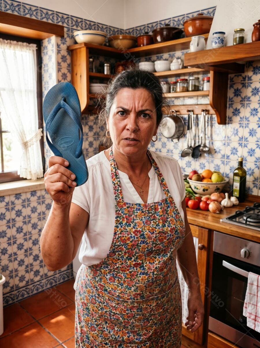 Foto Mulher Brava Chinelo na Mão Cozinha Tradicional