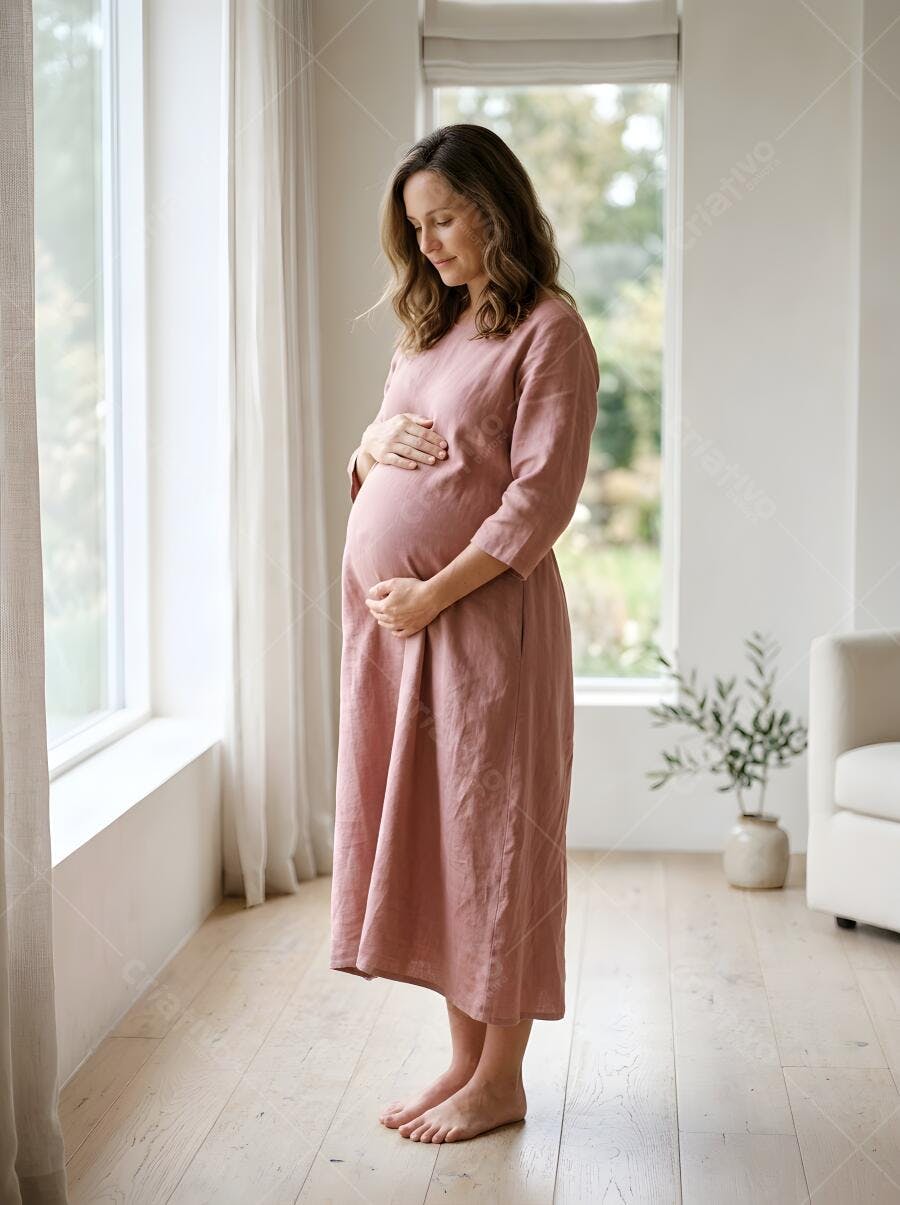 Foto Mulher Grávida Tocando Barriga em Casa Lifestyle