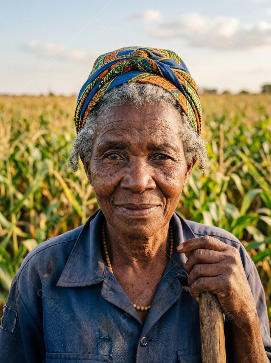 Foto Mulher Idosa Negra Sorrindo Campo de Milho Fazenda