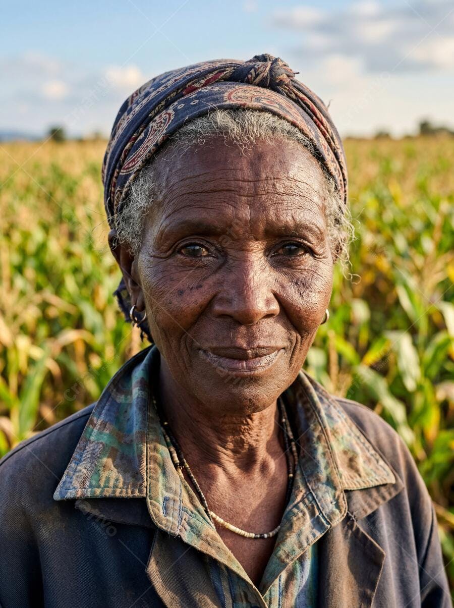 Foto Mulher Idosa Negra Sorrindo Campo de Milho Natural