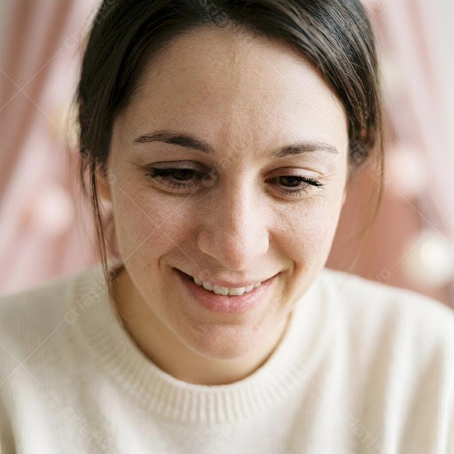 Foto Mulher Jovem Sorrindo Olhando Para Baixo Close-up