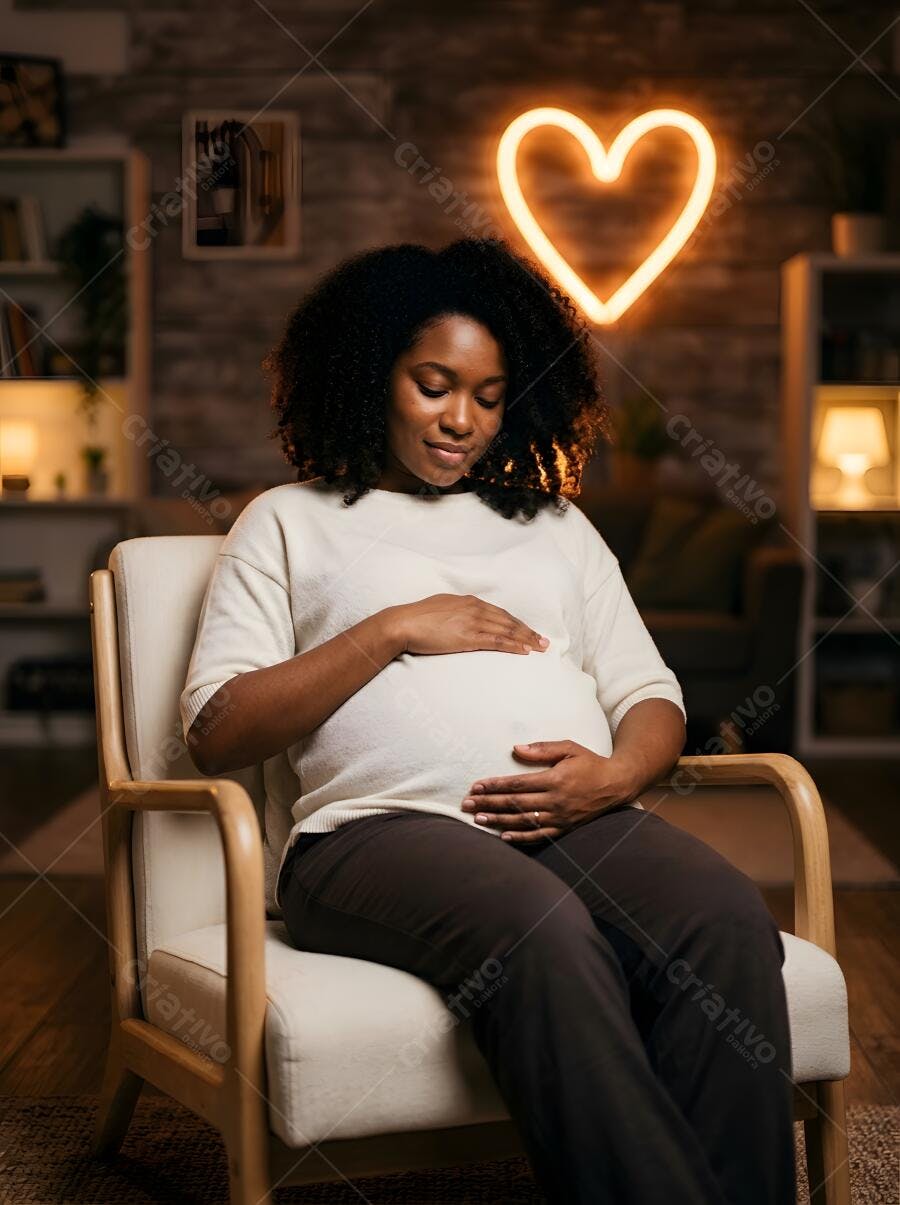 Foto Mulher Negra Grávida Acariciando Barriga em Casa