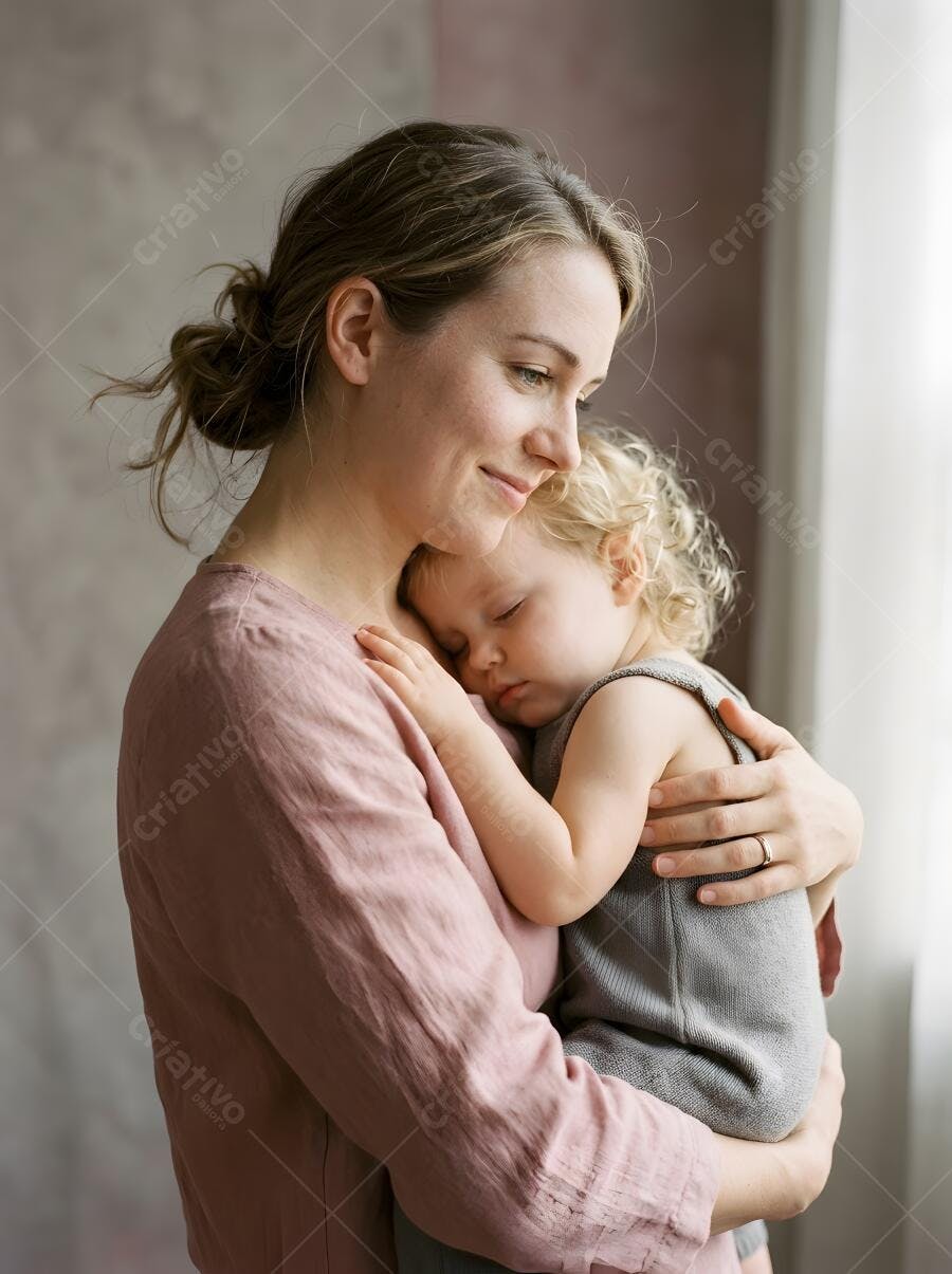 Foto Mulher Segurando Bebê Dormindo Carinho Maternidade