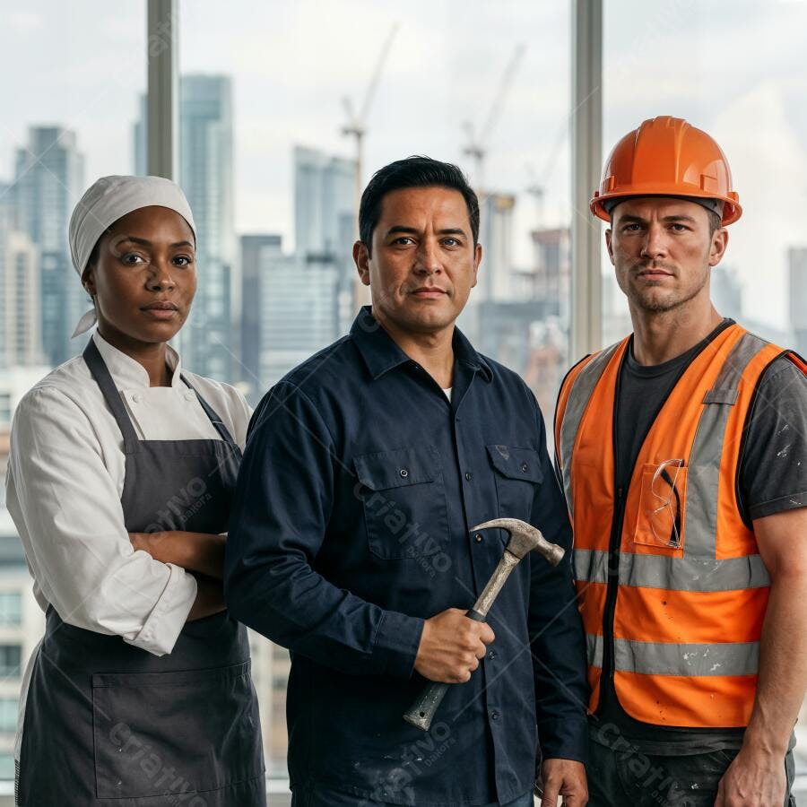 Foto Profissionais Diversos Construção Gastronomia Olhando Câmera
