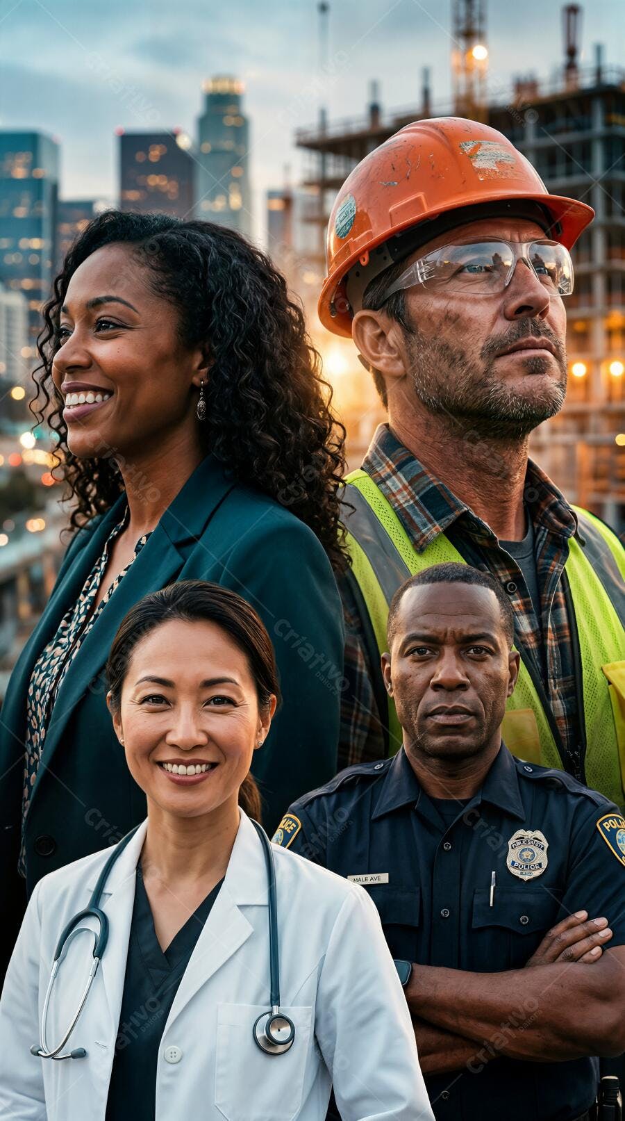 Foto Profissionais Diversos Juntos Mulheres Homens Cidades
