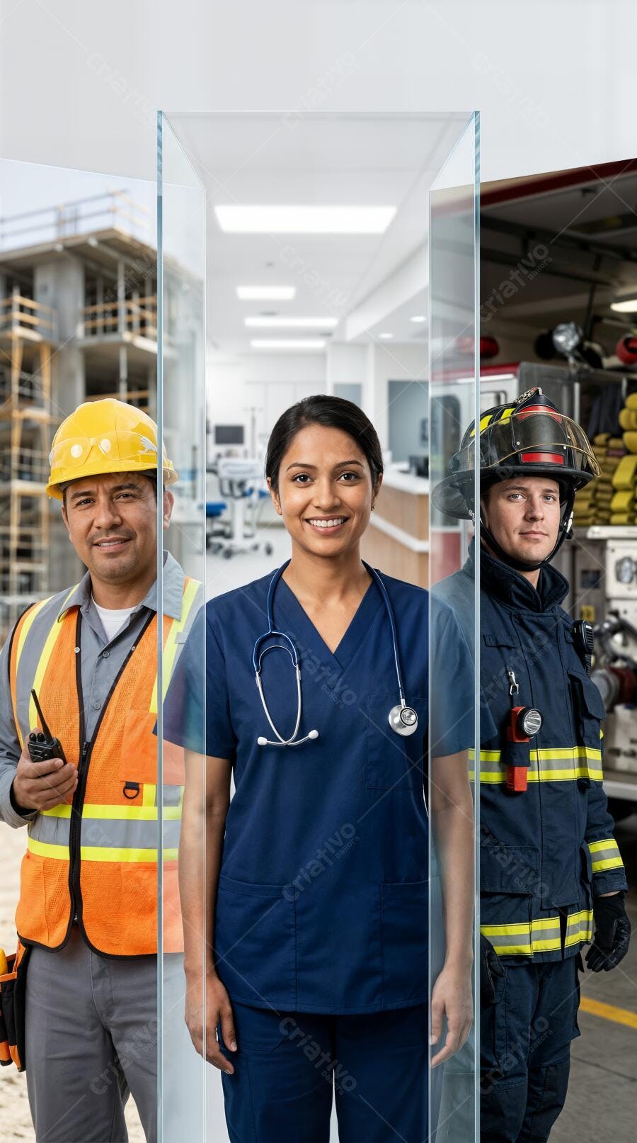 Foto Profissionais Diversos Sorrindo Construção Hospital Bombeiro