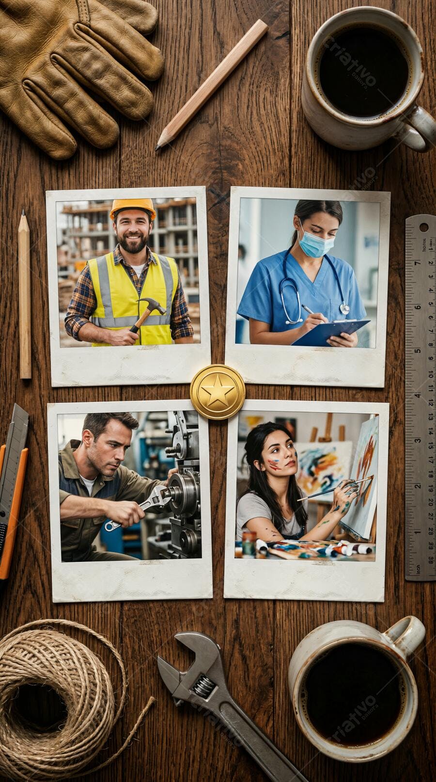 Foto Profissões Diversas Trabalhadores em Quatro Quadros