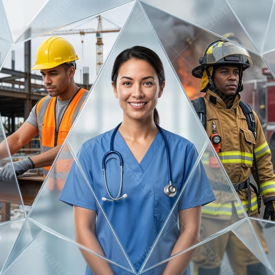 Foto Profissões Mulher Médica Engenheiro Bombeiro Diversidade