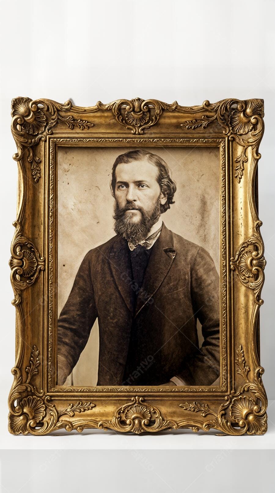 Foto Retrato Homem Barba Antigo Moldura Dourada Clássica